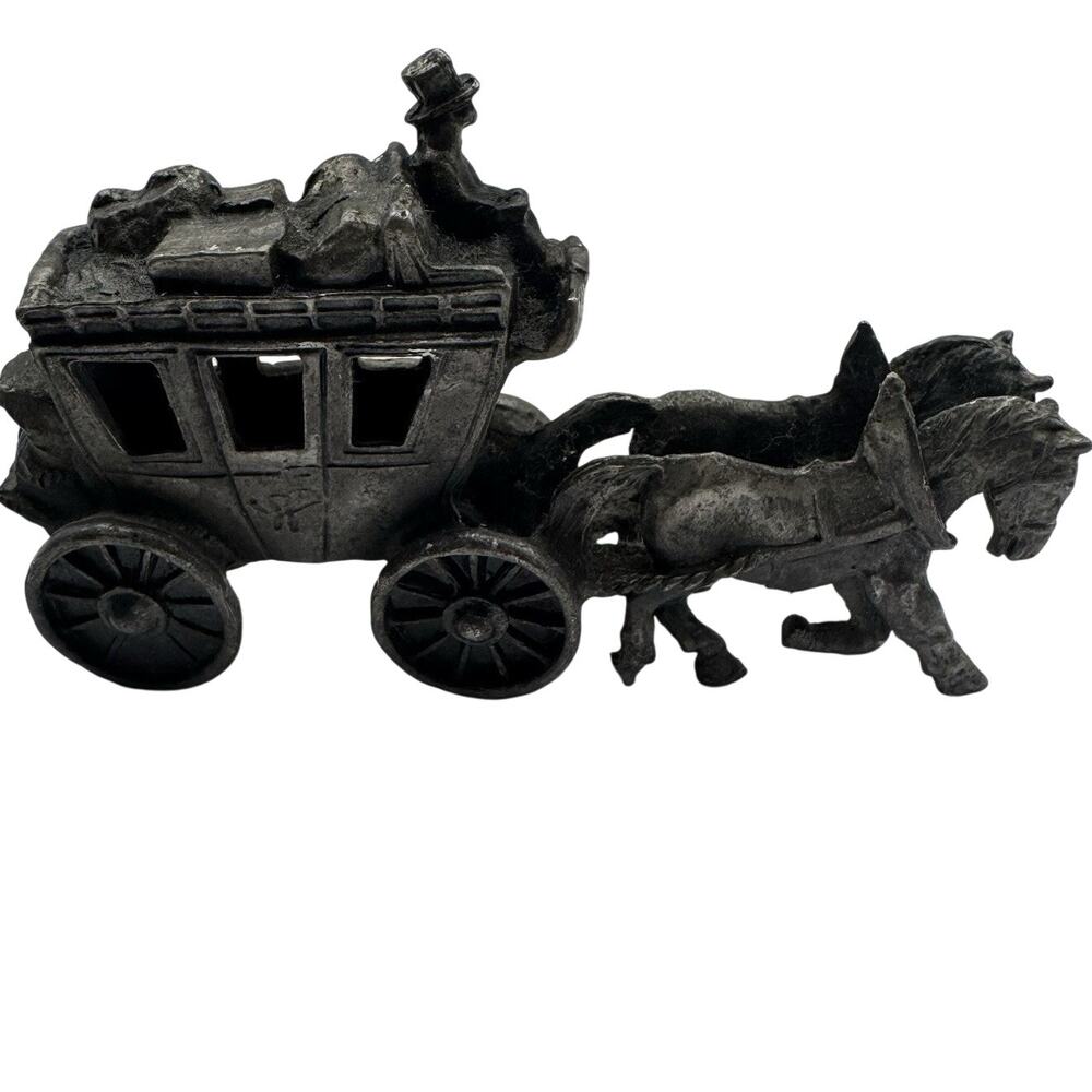 Vintage Cast Metal Figurine Lot Stagecoach Donkey Ox Fish Bookend Dog Plaque 7pc - Picture 4 of 7